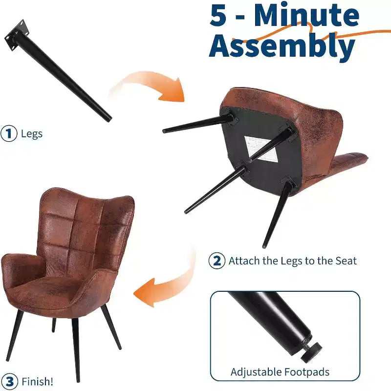 Acekool Modern Dining Room Chair, Faux Leather Mid Century Accent Chair with Metal Legs & Back Support for Dining, Kitchen