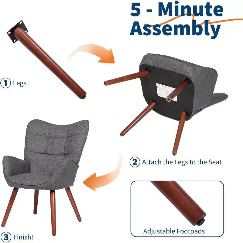 Acekool Modern Dining Room Chair, Faux Leather Mid Century Accent Chair with Metal Legs & Back Support for Dining, Kitchen