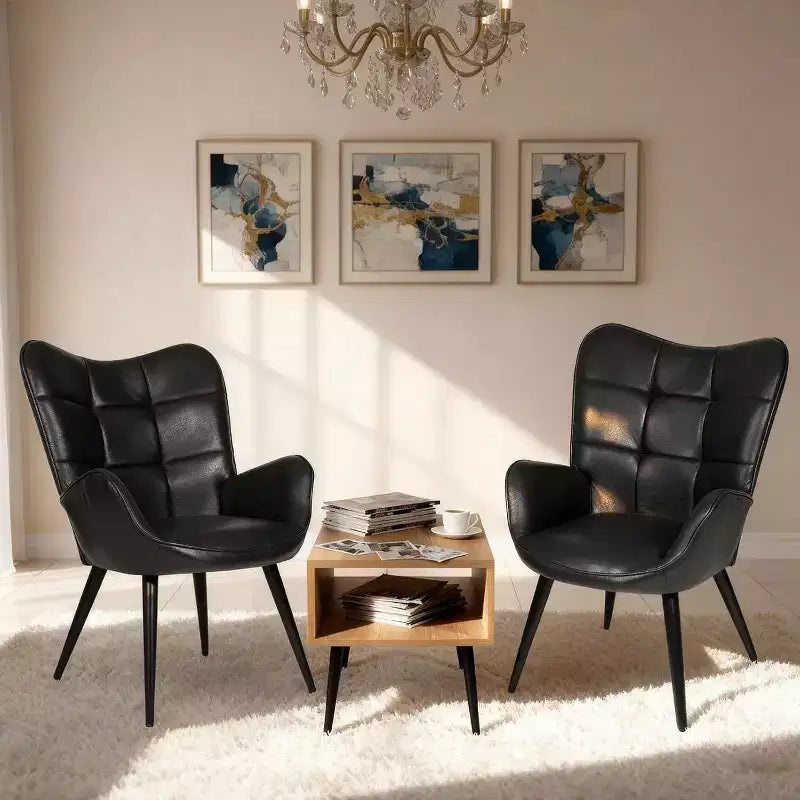 Acekool Modern Dining Room Chair, Faux Leather Mid Century Accent Chair with Metal Legs & Back Support for Dining, Kitchen