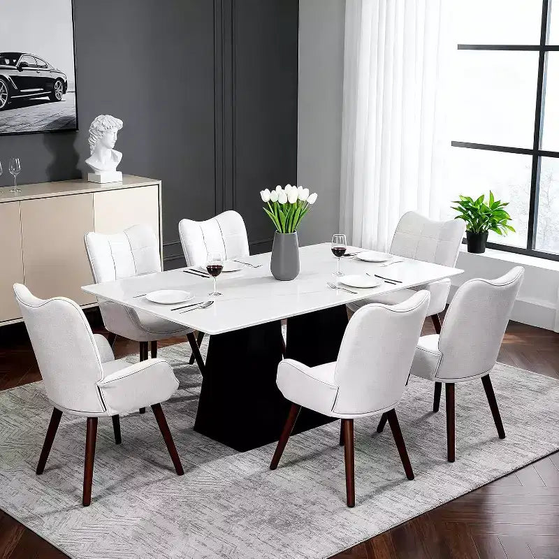 Acekool Modern Dining Room Chair, Faux Leather Mid Century Accent Chair with Metal Legs & Back Support for Dining, Kitchen
