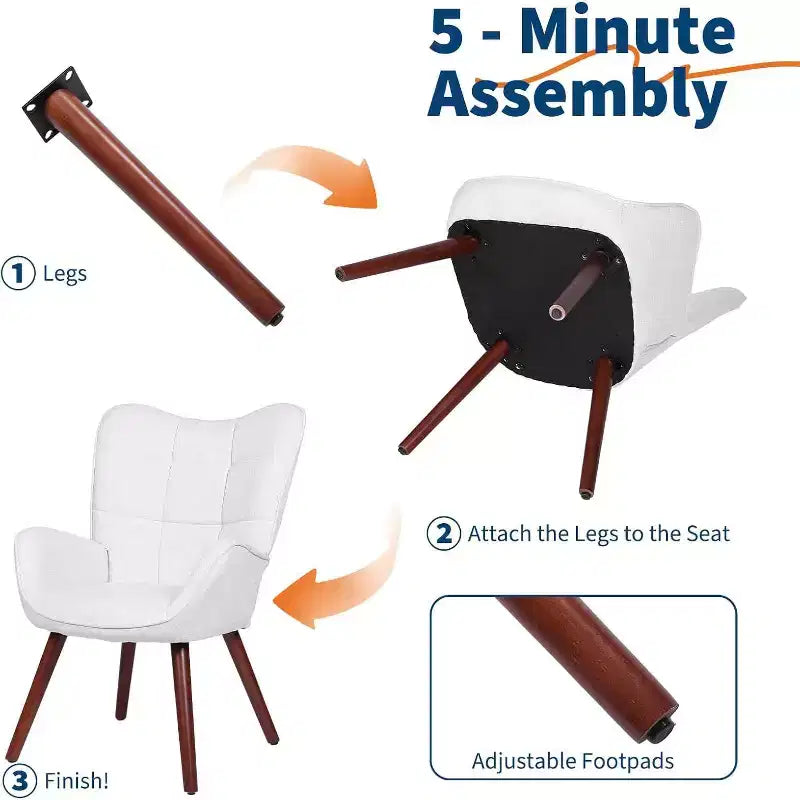 Acekool Modern Dining Room Chair, Faux Leather Mid Century Accent Chair with Metal Legs & Back Support for Dining, Kitchen