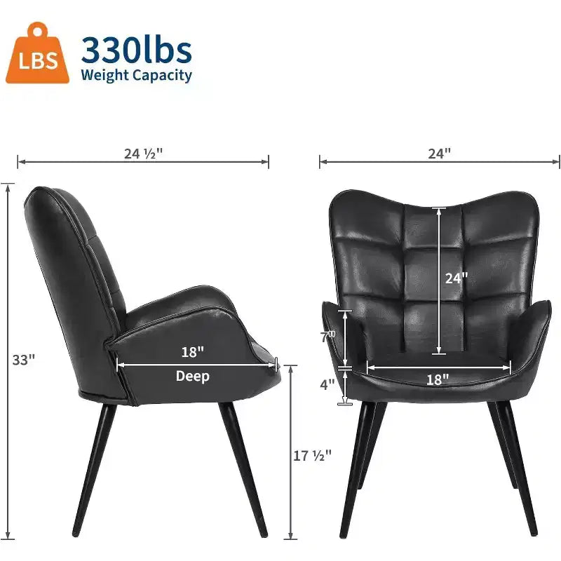 Acekool Modern Dining Room Chair, Faux Leather Mid Century Accent Chair with Metal Legs & Back Support for Dining, Kitchen