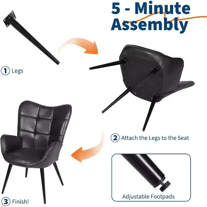 Acekool Modern Dining Room Chair, Faux Leather Mid Century Accent Chair with Metal Legs & Back Support for Dining, Kitchen