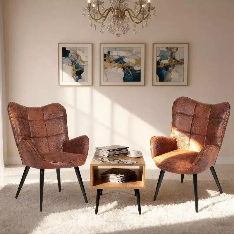 Acekool Modern Dining Room Chair, Faux Leather Mid Century Accent Chair with Metal Legs & Back Support for Dining, Kitchen