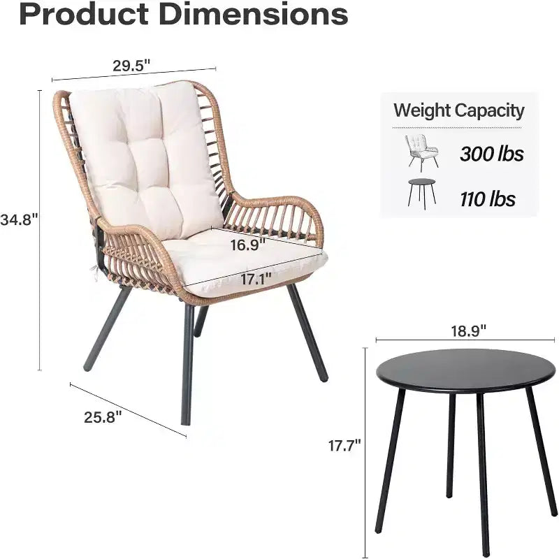 LAUSAINT HOME 3 Piece Outdoor Bistro Set Patio Furniture with Coffee Table and Thick Cushions