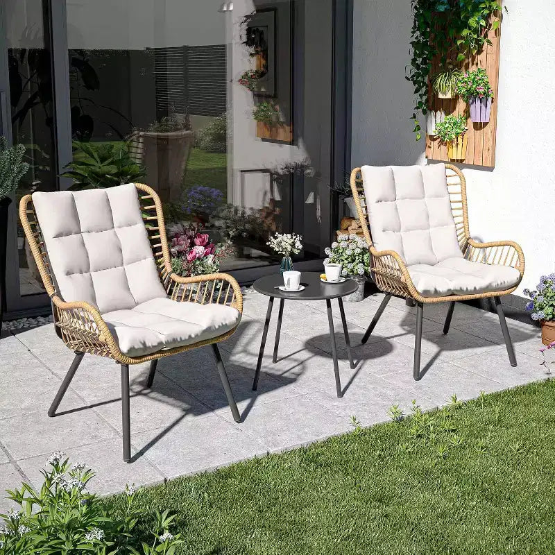 LAUSAINT HOME 3 Piece Outdoor Bistro Set Patio Furniture with Coffee Table and Thick Cushions