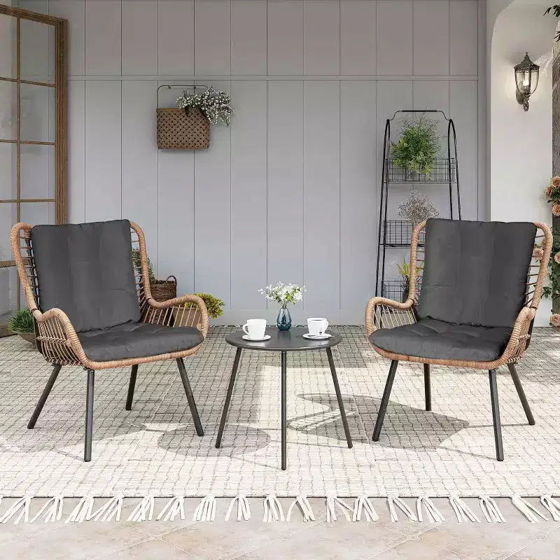 LAUSAINT HOME 3 Piece Outdoor Bistro Set Patio Furniture with Coffee Table and Thick Cushions