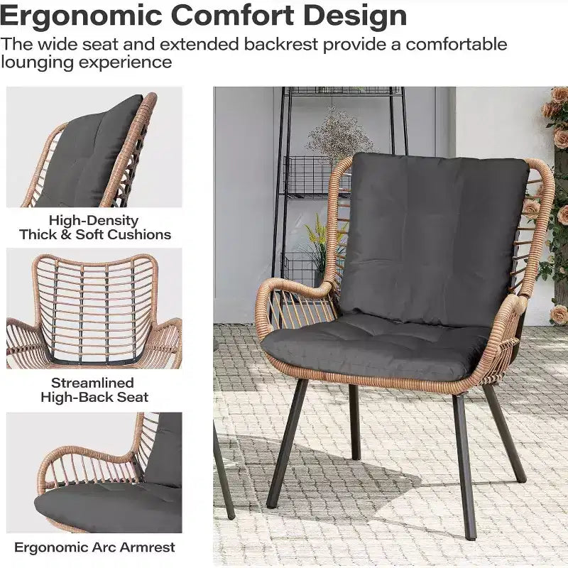 LAUSAINT HOME 3 Piece Outdoor Bistro Set Patio Furniture with Coffee Table and Thick Cushions