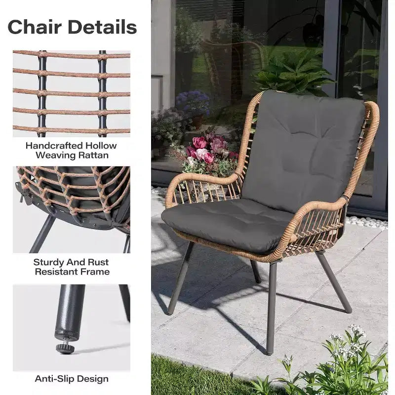 LAUSAINT HOME 3 Piece Outdoor Bistro Set Patio Furniture with Coffee Table and Thick Cushions