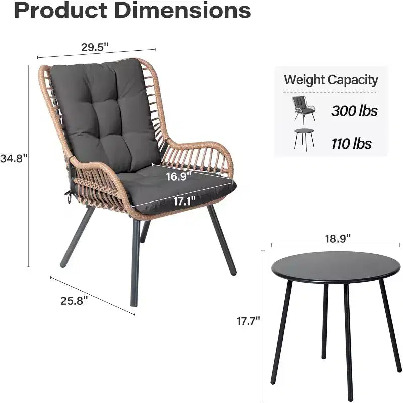 LAUSAINT HOME 3 Piece Outdoor Bistro Set Patio Furniture with Coffee Table and Thick Cushions