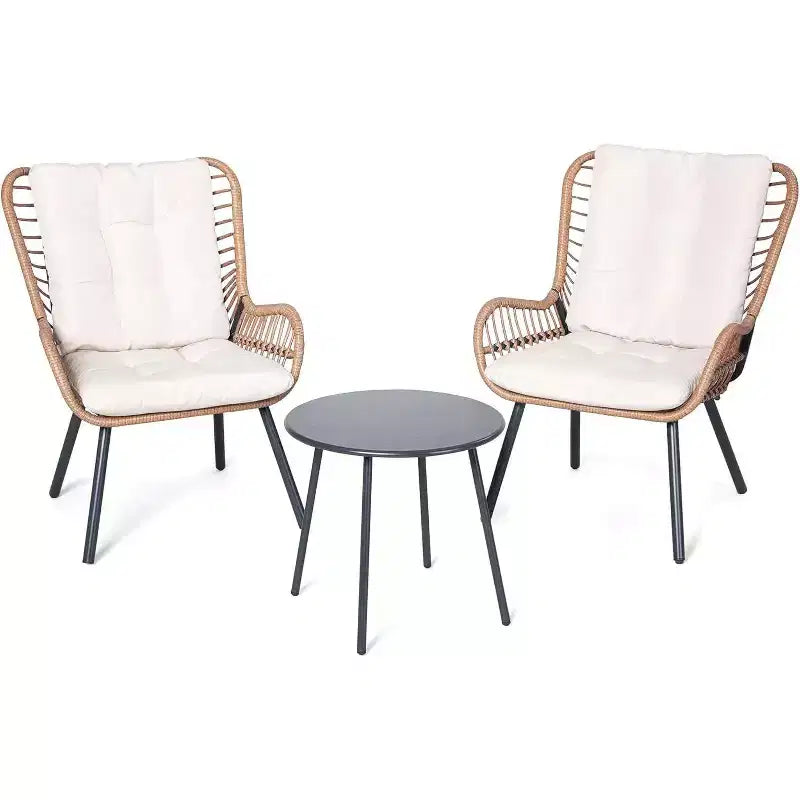 LAUSAINT HOME 3 Piece Outdoor Bistro Set Patio Furniture with Coffee Table and Thick Cushions