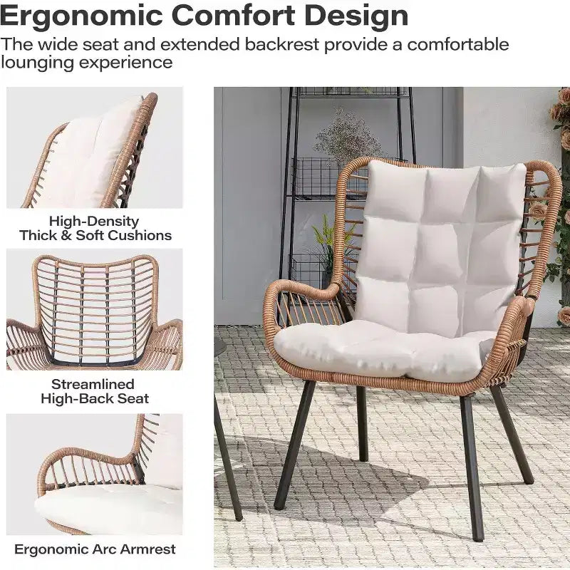LAUSAINT HOME 3 Piece Outdoor Bistro Set Patio Furniture with Coffee Table and Thick Cushions