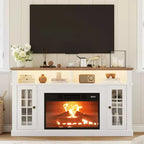 58 Modern TV Stand for 70'' TV - Glass Door Cabinet with Adjustable Shelf, Fits 23'' Electric Fireplace