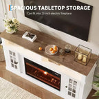 58 Modern TV Stand for 70'' TV - Glass Door Cabinet with Adjustable Shelf, Fits 23'' Electric Fireplace