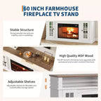 58 Modern TV Stand for 70'' TV - Glass Door Cabinet with Adjustable Shelf, Fits 23'' Electric Fireplace