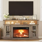 58 Modern TV Stand for 70'' TV - Glass Door Cabinet with Adjustable Shelf, Fits 23'' Electric Fireplace