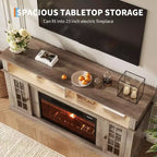 58 Modern TV Stand for 70'' TV - Glass Door Cabinet with Adjustable Shelf, Fits 23'' Electric Fireplace