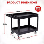 COZONY 45x25 2-Tier Utility Cart w/ Wheels, 550LBS Capacity, Rolling Cart w/ Lipped Shelves