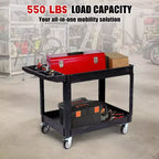 COZONY 45x25 2-Tier Utility Cart w/ Wheels, 550LBS Capacity, Rolling Cart w/ Lipped Shelves