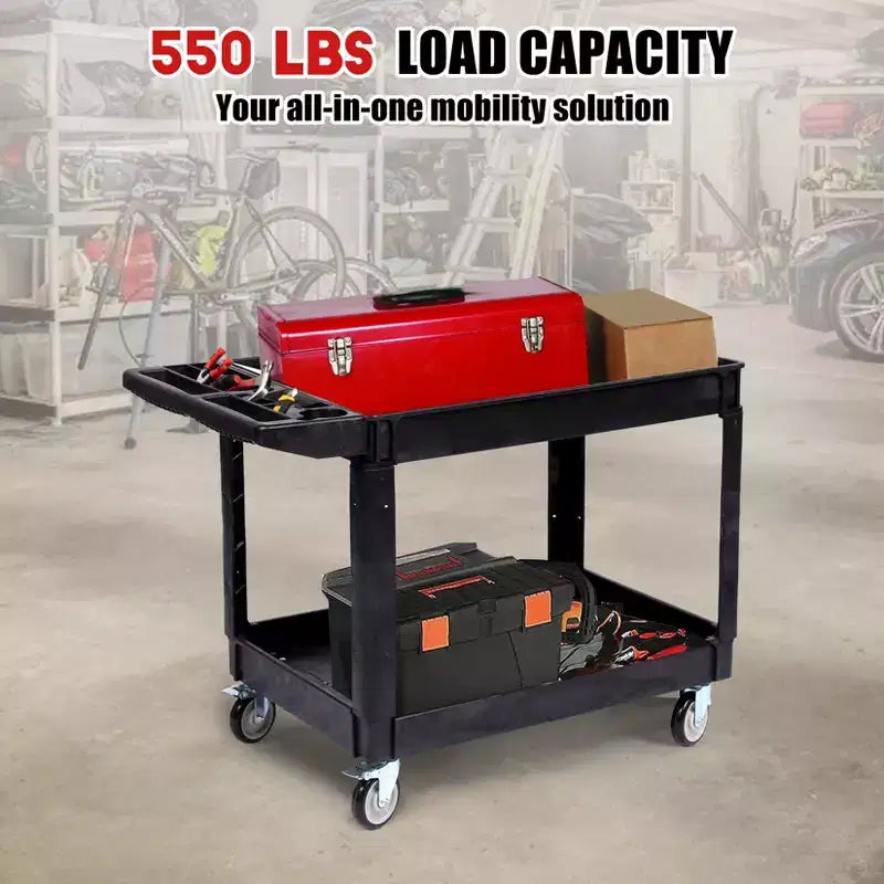 COZONY 45x25 2-Tier Utility Cart w/ Wheels, 550LBS Capacity, Rolling Cart w/ Lipped Shelves