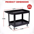 COZONY 45x25 2-Tier Utility Cart w/ Wheels, 550LBS Capacity, Rolling Cart w/ Lipped Shelves