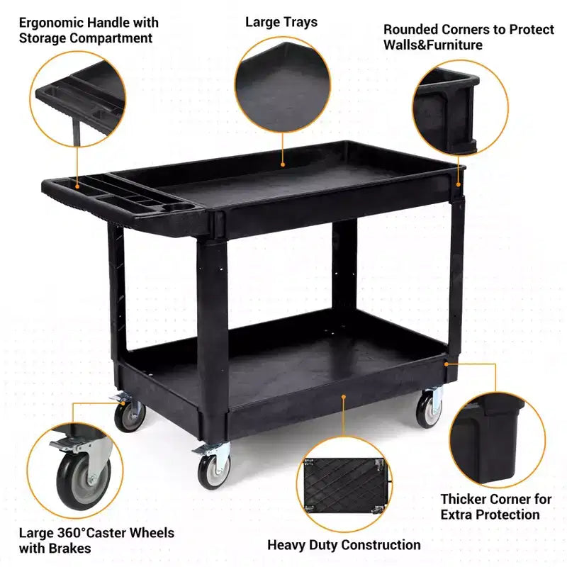 COZONY 45x25 2-Tier Utility Cart w/ Wheels, 550LBS Capacity, Rolling Cart w/ Lipped Shelves