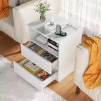 End Table with Fast USB c Charging Station, 2-Drawer Sofa Side Table with Large Storage, Modern White Particle Board Nightstand