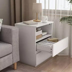 End Table with Fast USB c Charging Station, 2-Drawer Sofa Side Table with Large Storage, Modern White Particle Board Nightstand