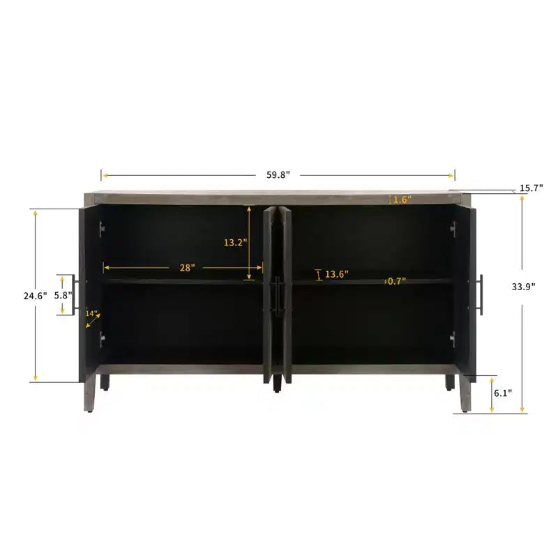 60 Modern Farmhouse Sideboard Buffet, 4-Door Geometric Patterned Accent Storage Cabinet with Adjustable Shelves - Panipeachy