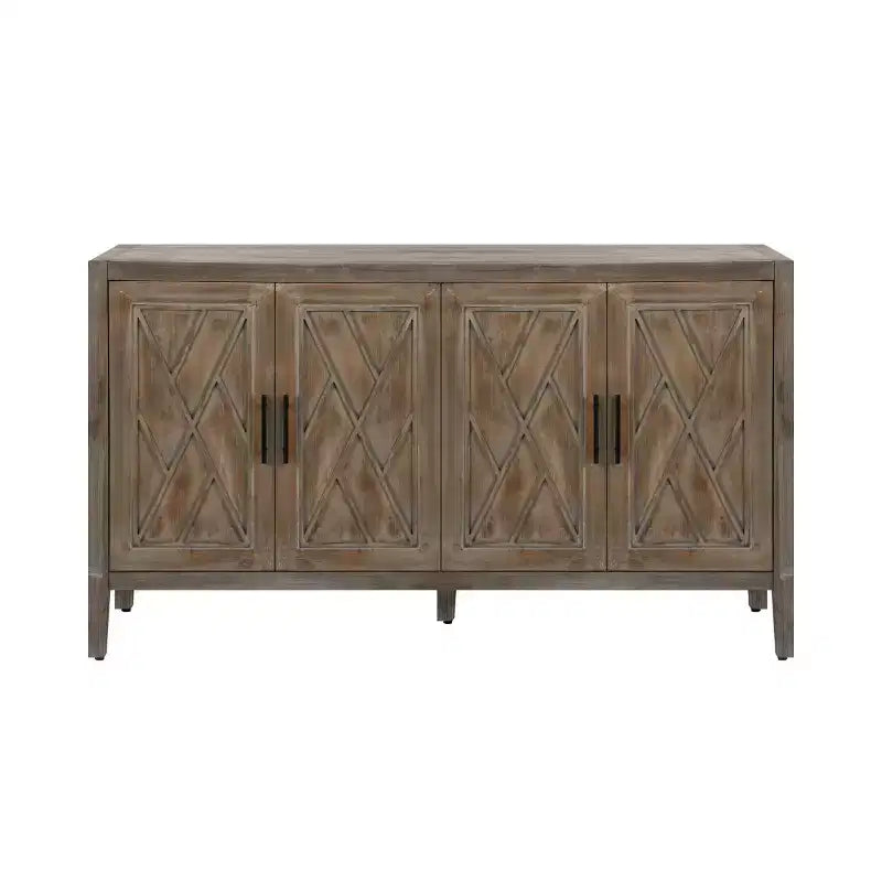 60 Modern Farmhouse Sideboard Buffet, 4-Door Geometric Patterned Accent Storage Cabinet with Adjustable Shelves - Panipeachy