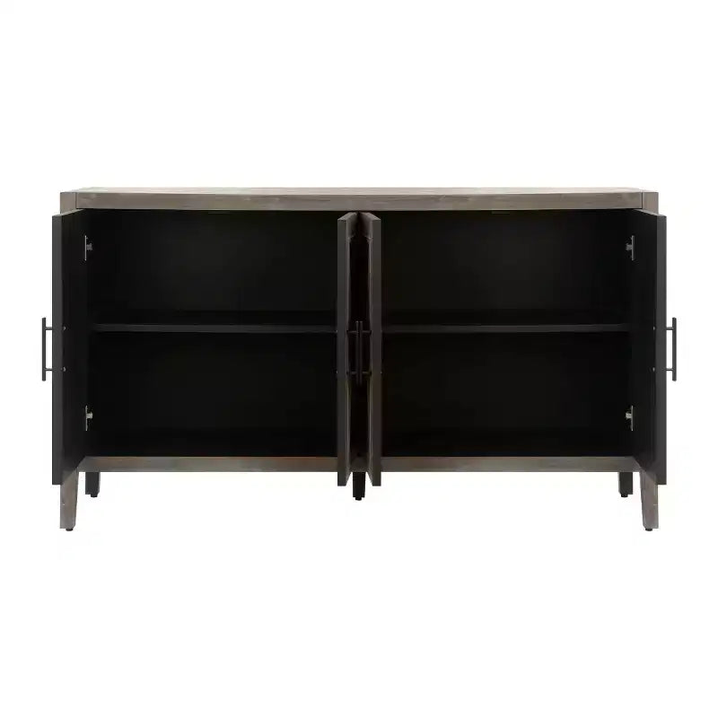 60 Modern Farmhouse Sideboard Buffet, 4-Door Geometric Patterned Accent Storage Cabinet with Adjustable Shelves - Panipeachy