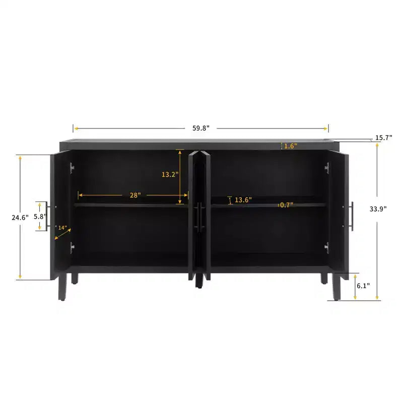 60 Modern Farmhouse Sideboard Buffet, 4-Door Geometric Patterned Accent Storage Cabinet with Adjustable Shelves - Panipeachy