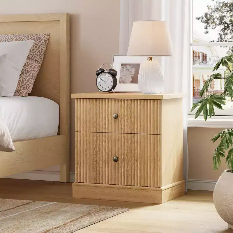 Fluted Nightstand with Drawers, Mid Century Modern Bedside Table for Living Room, Nightstand with Storage