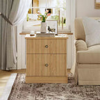 Fluted Nightstand with Drawers, Mid Century Modern Bedside Table for Living Room, Nightstand with Storage