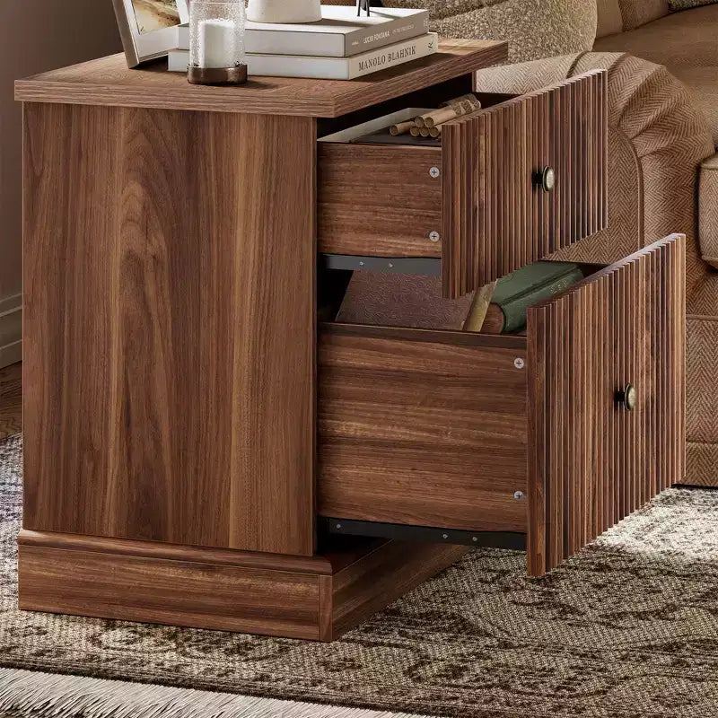 Fluted Nightstand with Drawers, Mid Century Modern Bedside Table for Living Room, Nightstand with Storage