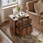 Fluted Nightstand with Drawers, Mid Century Modern Bedside Table for Living Room, Nightstand with Storage