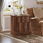 Fluted Nightstand with Drawers, Mid Century Modern Bedside Table for Living Room, Nightstand with Storage