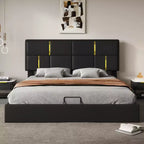 Queen Size PU Leather Upholstered Platform Bed with Hydraulic Storage System, Wooden Bed Frame with Lift Up Storage and Headboard