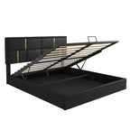 Queen Size PU Leather Upholstered Platform Bed with Hydraulic Storage System, Wooden Bed Frame with Lift Up Storage and Headboard