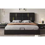 Queen Size PU Leather Upholstered Platform Bed with Hydraulic Storage System, Wooden Bed Frame with Lift Up Storage and Headboard