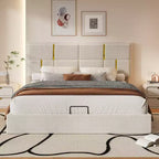 Queen Size PU Leather Upholstered Platform Bed with Hydraulic Storage System, Wooden Bed Frame with Lift Up Storage and Headboard