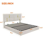 Queen Size PU Leather Upholstered Platform Bed with Hydraulic Storage System, Wooden Bed Frame with Lift Up Storage and Headboard