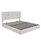 Queen Size PU Leather Upholstered Platform Bed with Hydraulic Storage System, Wooden Bed Frame with Lift Up Storage and Headboard
