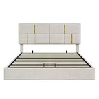 Queen Size PU Leather Upholstered Platform Bed with Hydraulic Storage System, Wooden Bed Frame with Lift Up Storage and Headboard
