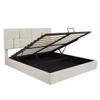 Queen Size PU Leather Upholstered Platform Bed with Hydraulic Storage System, Wooden Bed Frame with Lift Up Storage and Headboard