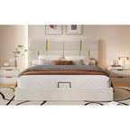 Queen Size PU Leather Upholstered Platform Bed with Hydraulic Storage System, Wooden Bed Frame with Lift Up Storage and Headboard