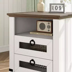 Farmhouse End Table with Charging Station - Rustic Wood Coffee Table - 2 Drawers & Open Shelf - Bedside Accent for Bedroom, Living Room, Home Office