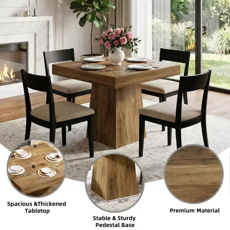 MAYEERTY 31.5 Square Farmhouse Dining Table, Small Kitchen Dinner Table