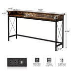 MAYEERTY 70.9-Inch Industrial Console Table, Entryway Sofa Table with Outlets and USB Ports