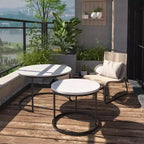 27 Round Nesting Table Set of 2, Industrial Wood-Look Tops with Sturdy Metal Frame, Space-Saving Accent End Tables, White